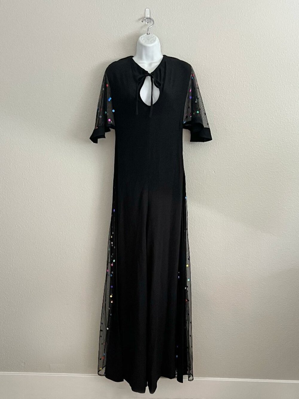 Staud Anabelles Sequin Neck-Tie Jumpsuit Rainbow Confetti Dot Sheer Wide Leg 2